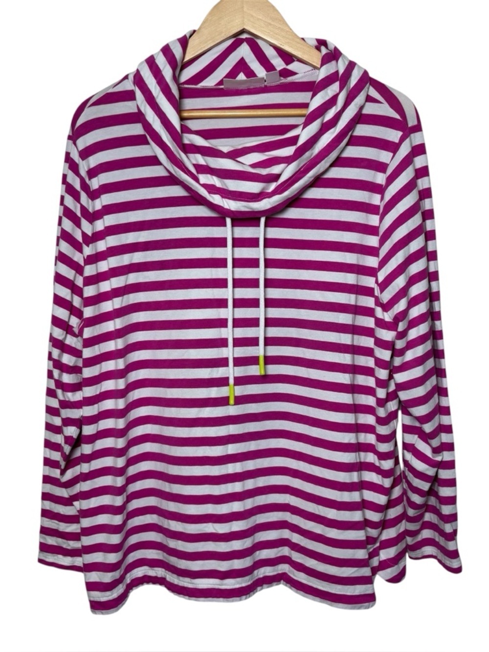 Belle by Kim Gravel Sweater Women XL Cowl Neck Stripe Pink White Coastal Stretch